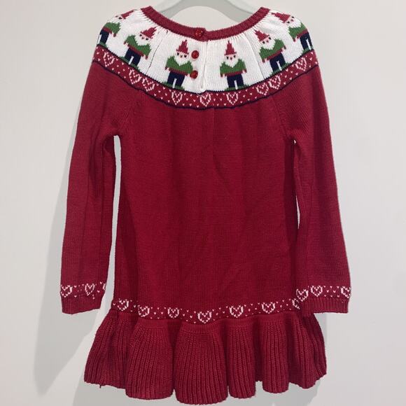 JINGLES & JOY Christmas Holiday Knit Sweater Dress 5T Gnome Hearts Winter Red - Picture 5 of 7